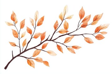 Fototapeta premium A delicate branch with autumn leaves in warm shades of orange and yellow, showcasing the beauty of nature in a minimalist style.