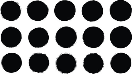 Set of round grunge circles shapes on a white background. Grunge round shapes. Grunge banner collection. Paint brush stamps. Vector brush circle. 