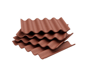 3d Stacks Of Brown Asbestos Cement Slate For Roof Sheets On White Background 3d Illustration
