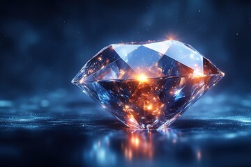 A diamond is lit up with a blue background