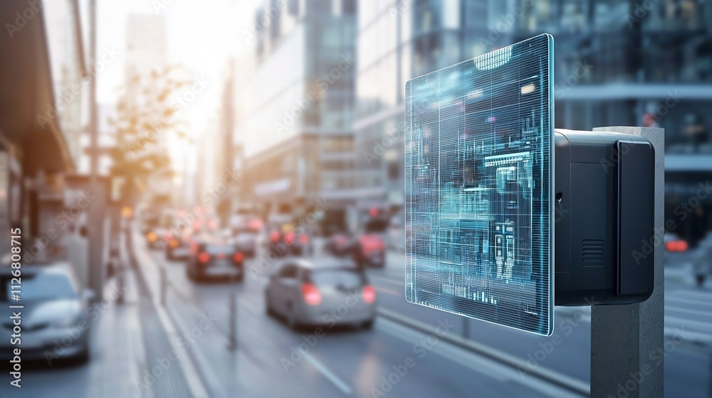 Poster sleek and advanced speed detection integrated with a futuristic holographic display showing real tim