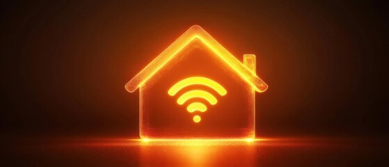 Glowing House Wifi Icon, Smart Home Network Symbol, Digital Technology