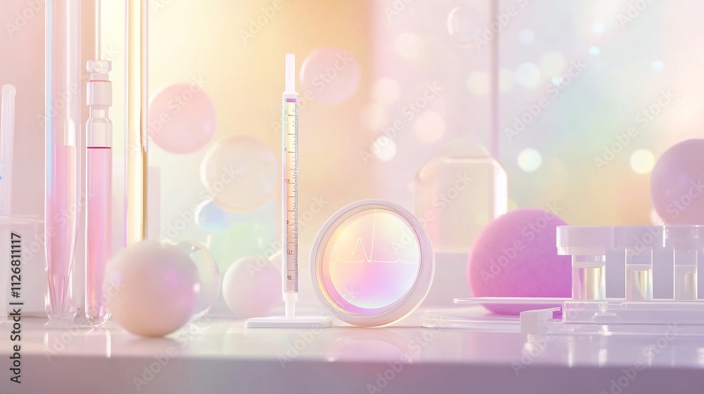 Poster innovative smart thermometer device with futuristic holographic temperature chart projection surroun