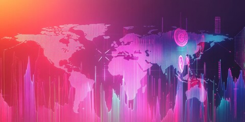 Global Cryptocurrency Market Visualization: A Dynamic World Map Showing Digital Currency Trends and Global Financial Networks
