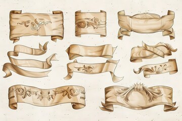 set of 3d ornaments and scrolls isolated on white background
