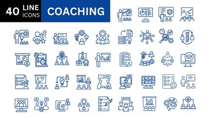 Coaching line icon set. mentoring, education, meeting, conference, teamwork. Outline icon collection. Editable stroke. Vector illustration