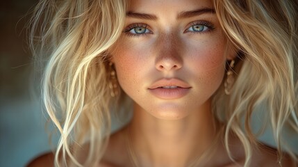 Naklejka premium Woman with blonde hair and blue eyes
