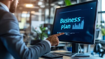 Obraz premium Confident Business Professional Discussing Business Plan in Modern Office Setting