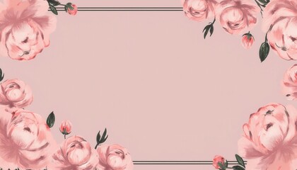 Obraz premium Elegant Blush Pink Floral Frame with Painted Roses and Buds on Soft Pastel Background, Perfect for Valentine's Day, Mother's Day, Spring Invitations, or Easter Greetings with Copy Space