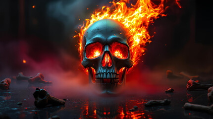skull covered in colorful smoke,Lone mind,Skull made of smoke colorful with red and blue colors,scary skull and smoke around,Skull Fog In Dark Halloween Background