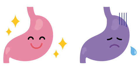 健康な胃と弱っている胃のイラストセット