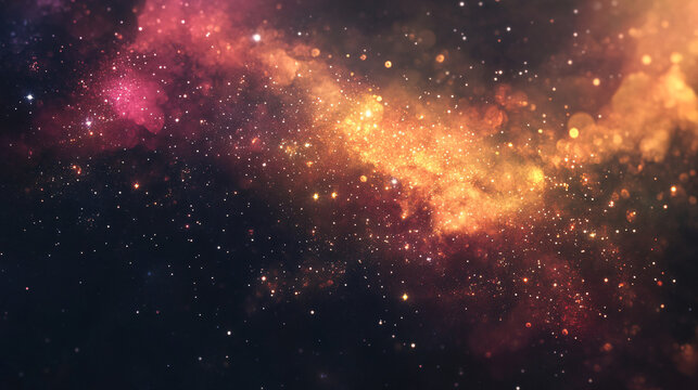 Abstract galaxy of stars and swirling colors, representing the vastness and mystery of the cosmos. 