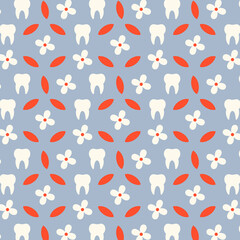 dental pattern teeth mint flowers blue orange illustration