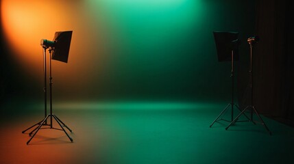 Studio Lighting Setup With Two Tripods And Softboxes