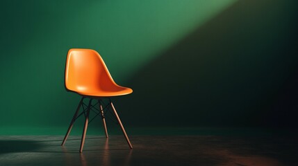 Orange chair against a green wall background
