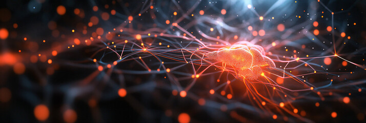 Abstract glowing neural network, with branching lines and points of light, representing connections and brain activity. 