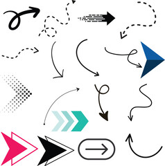 A dynamic collection of arrows and charts in vibrant colors, ideal for infographics and data presentation