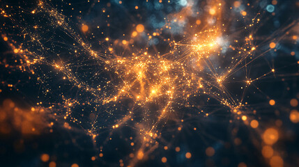 Obraz premium Abstract glowing neural network, with branching lines and points of light, representing connections and brain activity. 