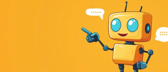 Friendly Yellow Robot Pointing and Communicating, Digital Illustration