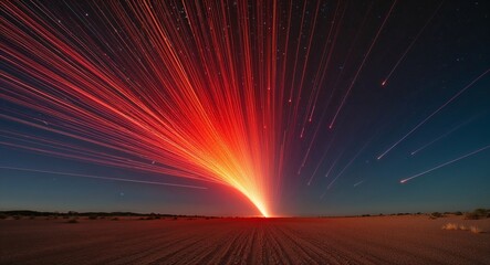 Using red and orange streak effects to simulate fiery meteor showers sweeping into the horizon