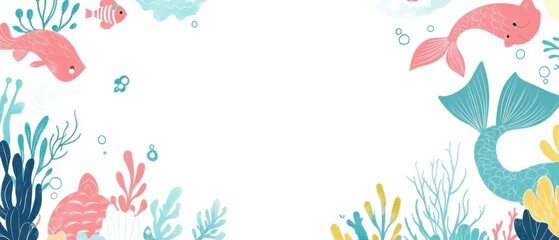 Obraz premium Enchanting Mermaid Tail and Colorful Fish in Underwater Scene