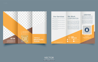 Trifold Flyer brochure design, business flyer size A4 template, creative leaflet, trend cover geometric yellow color. For printing.
