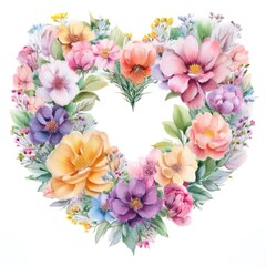 Obraz premium Vibrant heart-shaped wreath adorned with colorful flowers representing love and beauty