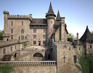 Medieval chateau summer scene 3d render. No AI used