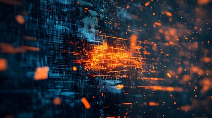 Abstract Digital Data Stream Glowing Bright Orange And Blue