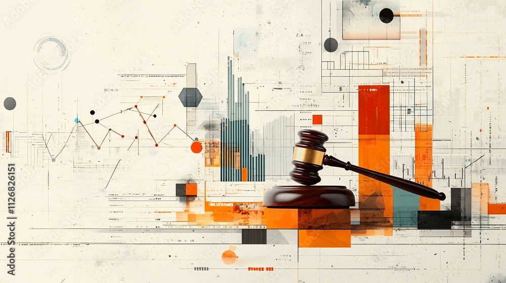 Poster a striking visual representation of the intersection of finance law and data analysis this abstract 