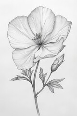 Delicate Pencil Sketch of a Single Blossom Flower