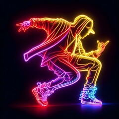 illustration of a hip-hop dancer in vibrant line style neon colors ai generated