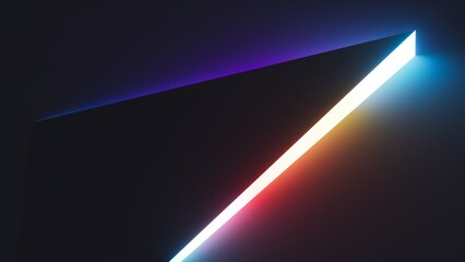 3d render. Abstract minimalist background with geometric zigzag shapes and gradient neon light....