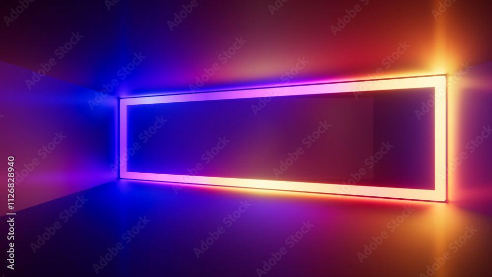 Sticker abstract geometric background. glowing neon rectangular frame. futuristic wallpaper. 3d render of an