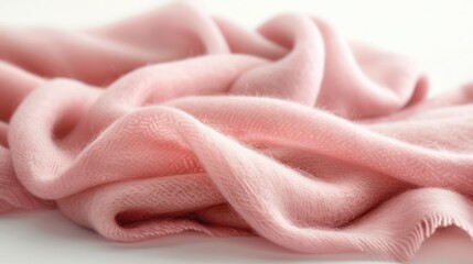 A luxurious, soft pink cashmere stole with a delicate, subtle sheen, isolated on a white background 