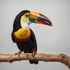 Fototapeta premium Toucan standing. Toucans, isolated white background. Toucan perched on a tree branch in Costa Rica.