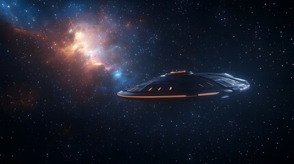 Obraz premium Futuristic Spaceship in Deep Space with Glowing Details and Stunning Cosmic Background, Perfect for Sci-Fi and Space Exploration Themes