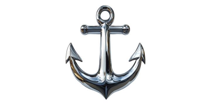 Silver ship anchor isolated on transparent background