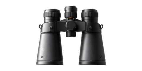 Black binoculars front view isolated on transparent background