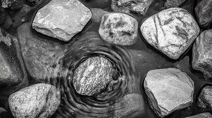Grey Rocks Resting In Still Water Ripples