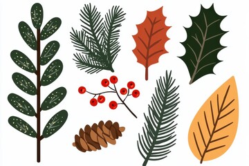 Fototapeta premium A collection of various leaves and foliage, featuring seasonal colors and textures, ideal for botanical design and decoration.