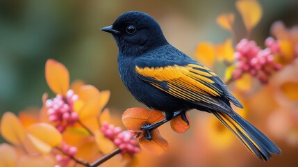 Naklejka premium a black bird with yellow wings