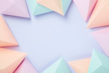 A pastel background with smooth, overlapping triangles in light lavender, soft peach, and pastel blue.