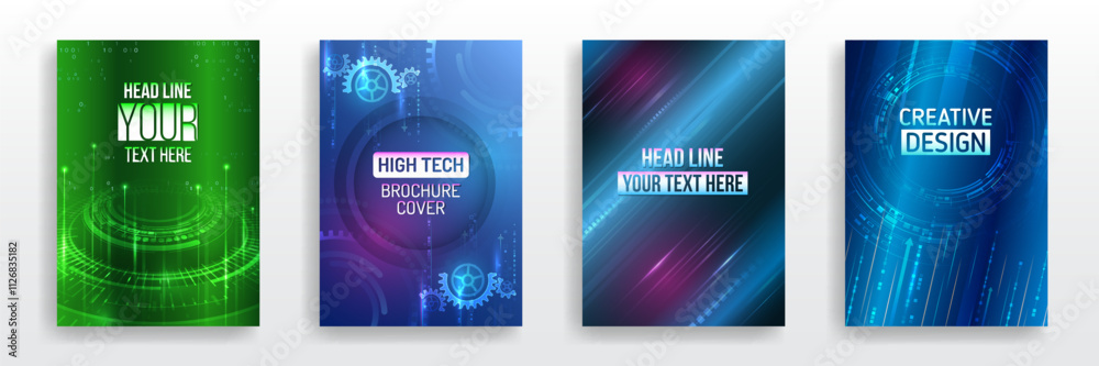 Poster page layout set for sci-fi. set of high-tech covers for marketing. modern technology design for post