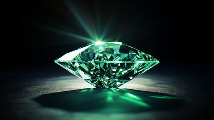 Sparkling gemstone emitting bright green light rays on a dark background, perfect for luxury, wealth, and jewelry concepts	