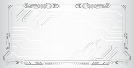 Abstract technology communication, vector illustration. Futuristic design for presentation. Hi-tech computer digital technology concept. Wide grey background with various technological elements.