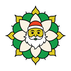 The santa logo is positioned in the center of the mandala, white background.
