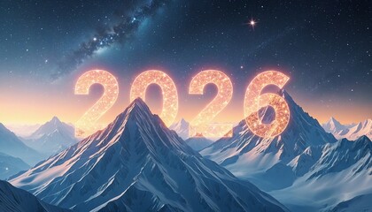New Year: Mountain peaks with sparkling stars in a vibrant Setting