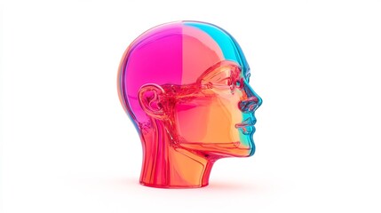Colorful Glass Head Sculpture - 3D of Transparent Anatomical Art Piece