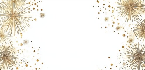 Elegant gold fireworks against a pristine white background.